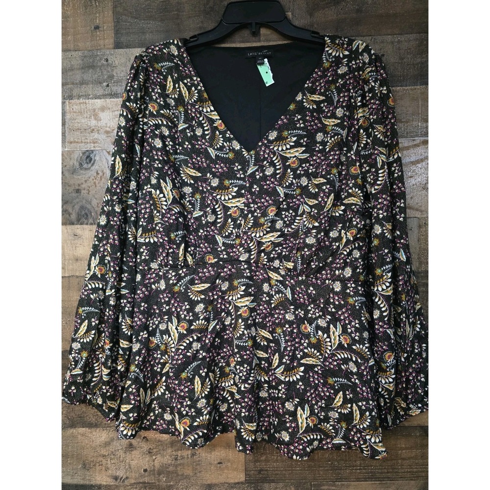 Women Boho Top Size 2X Floral Metallic Fairygoth Maximalist Elastic Waist NWOT